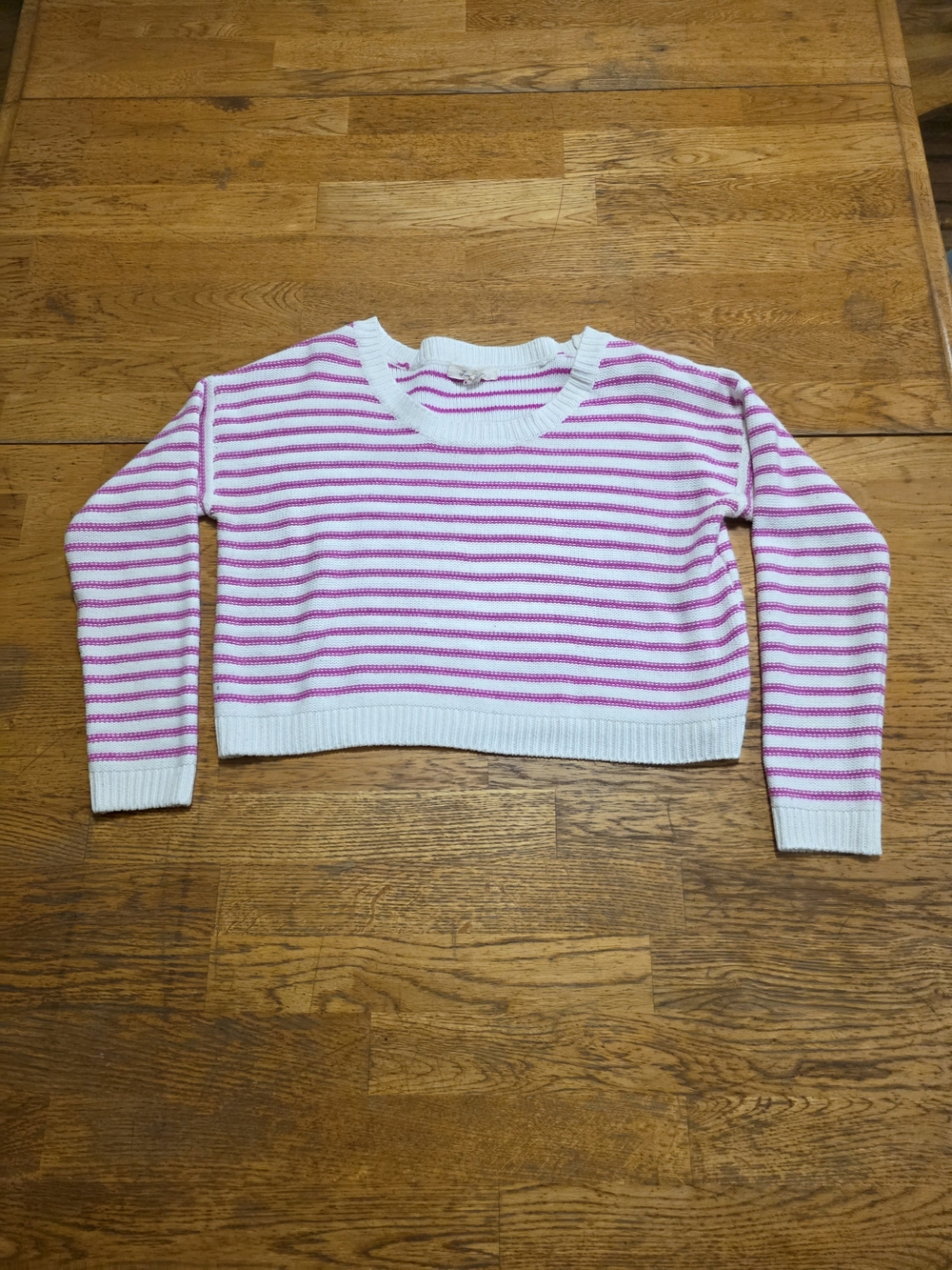 Striped Cropped Oversized Y2k Sweater White and Bright Pink Size S Forever 21